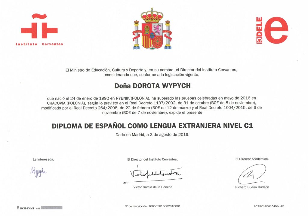 certyfikat znajomości języka hiszpańskiego