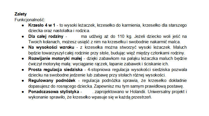 Source text in Polish about a highchair